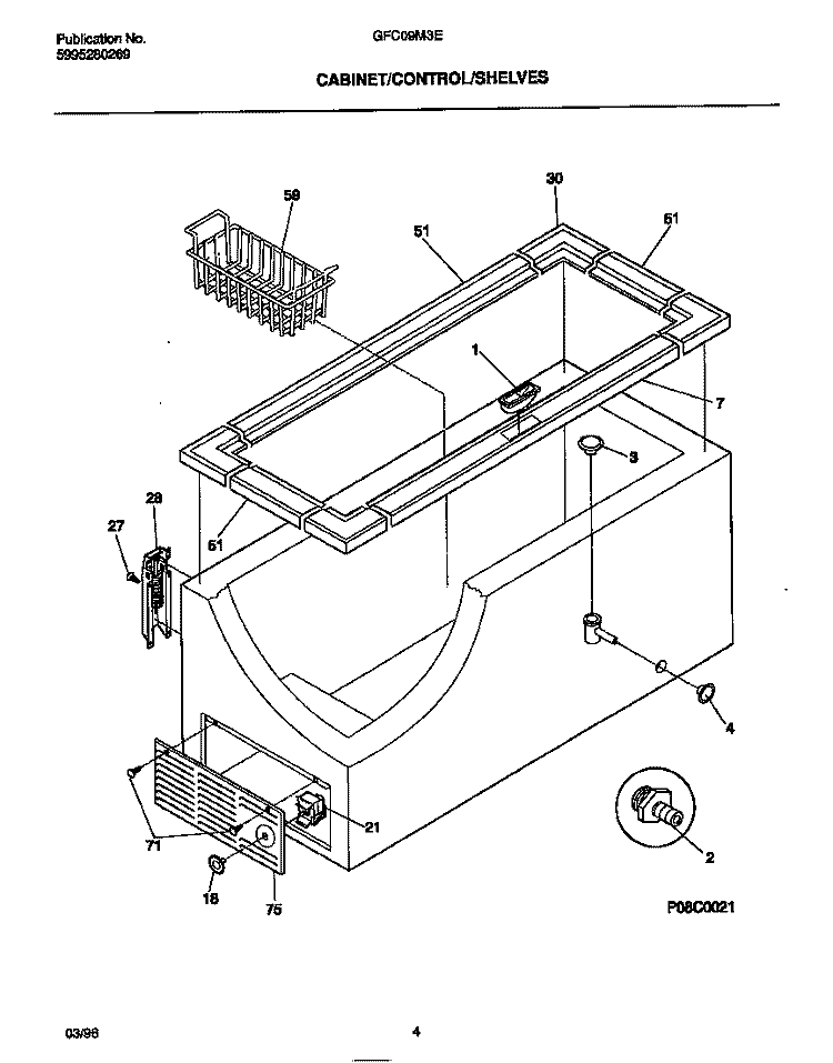 CABINET / CONTROL / SHELVES Diagram and Parts List for GFC09M3EW0  Gibson Freezer