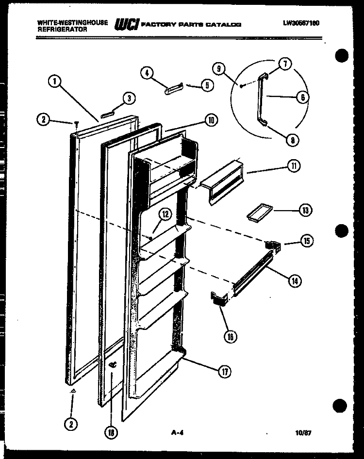 REFRIGERATOR DOOR PARTS Diagram and Parts List for RS192GCF4  Frigidaire Refrigerator