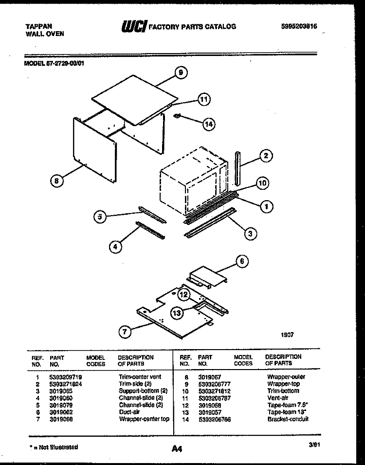 UPPER BODY PARTS Diagram and Parts List for 57-2729-00-01  Tappan Microwave Oven Combo