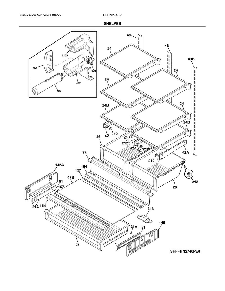 Shelves Diagram and Parts List for FFHN2740PSAA  Frigidaire Refrigerator