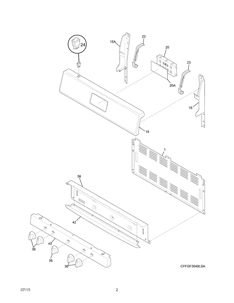 Backguard Diagram and Parts List for FFGF3019LBB  Frigidaire Range