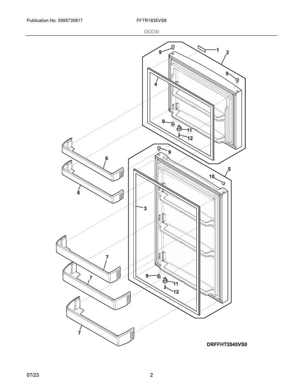 Door Diagram and Parts List for FFTR1835VS8  Frigidaire Refrigerator