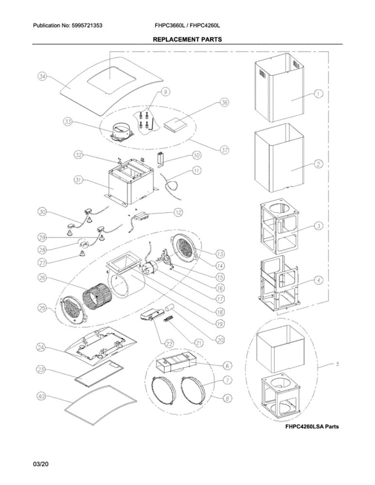 Replacement Parts Diagram and Parts List for FHPC4260LSA  Frigidaire Range Hood