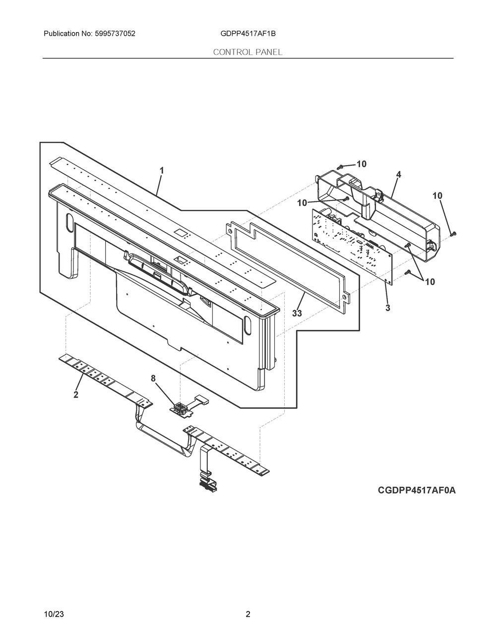 Control Panel Diagram and Parts List for GDPP4517AF1B  Frigidaire Dishwasher