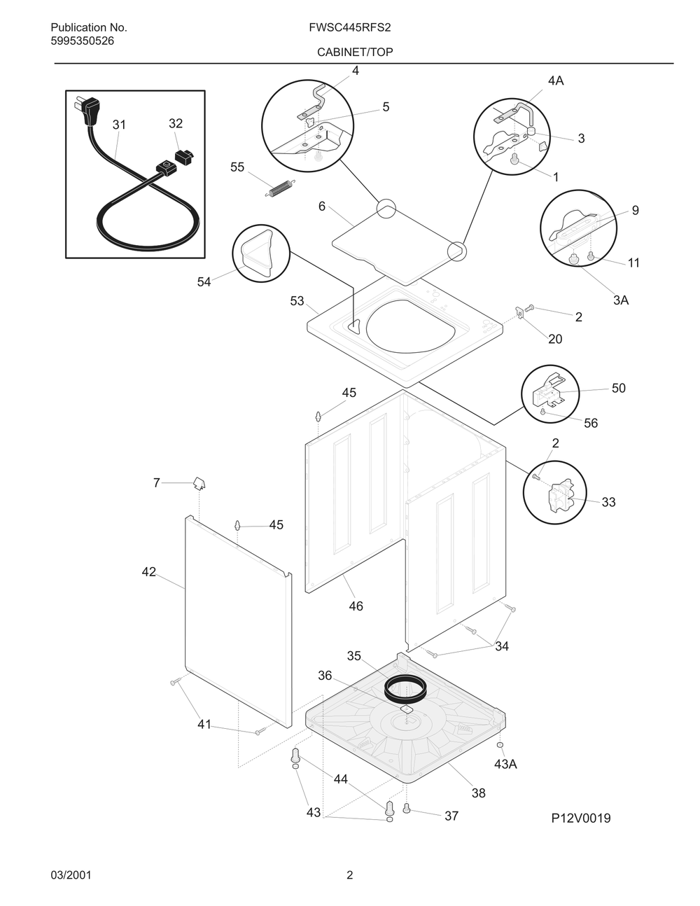 Cabinet/Top Diagram and Parts List for FWSC445RFS2  Frigidaire Washer