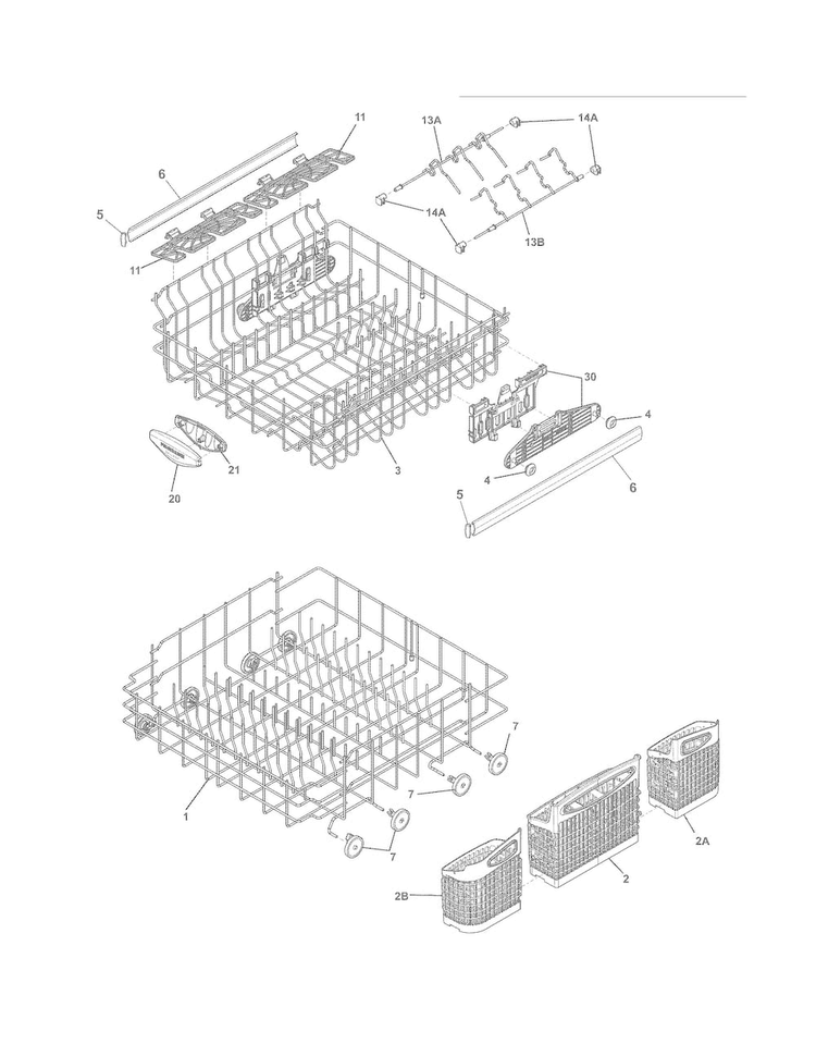 Racks Diagram and Parts List for FGBD2445NW1A  Frigidaire Dishwasher