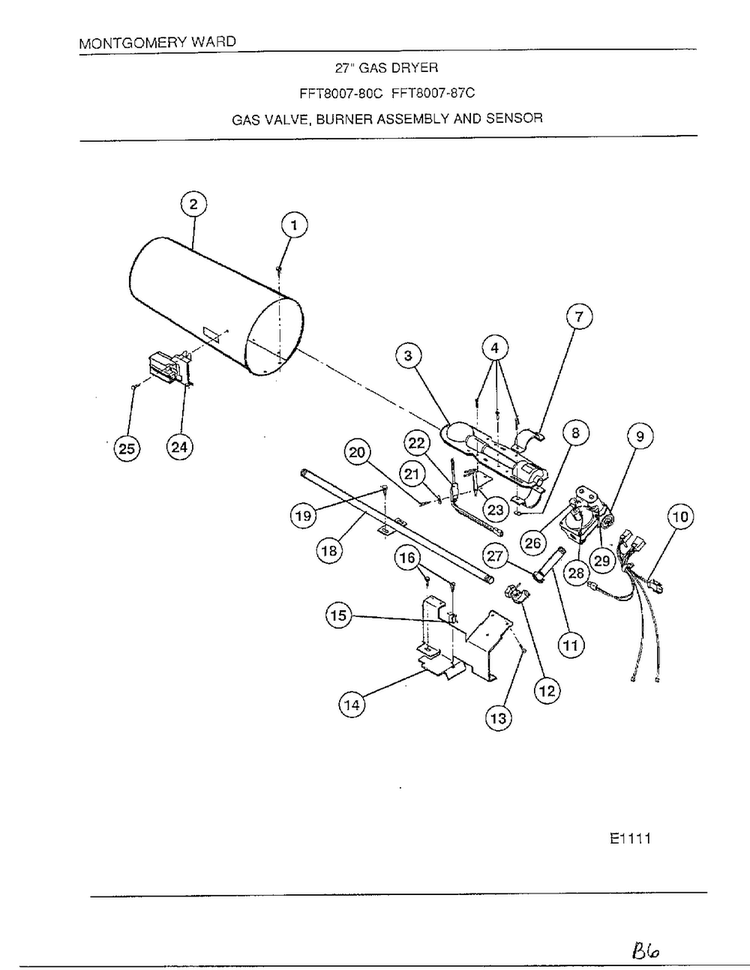 Gas Valve/burner Assembly/sensor Diagram and Parts List for 8007-80C  Frigidaire Dryer