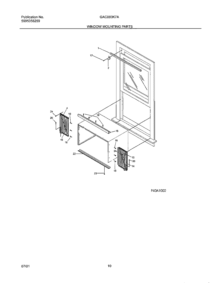 WINDOW MOUNTING Diagram and Parts List for GAC083K7A2  Gibson Air Conditioner