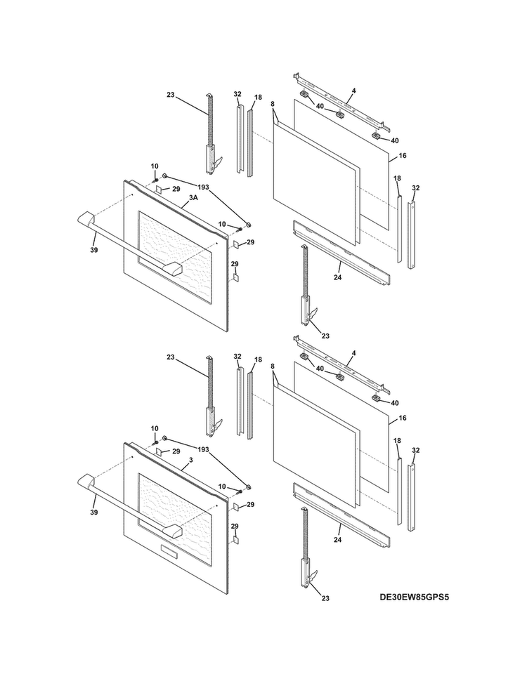 Doors Diagram and Parts List for E30EW8CGPS7  Electrolux Wall Oven