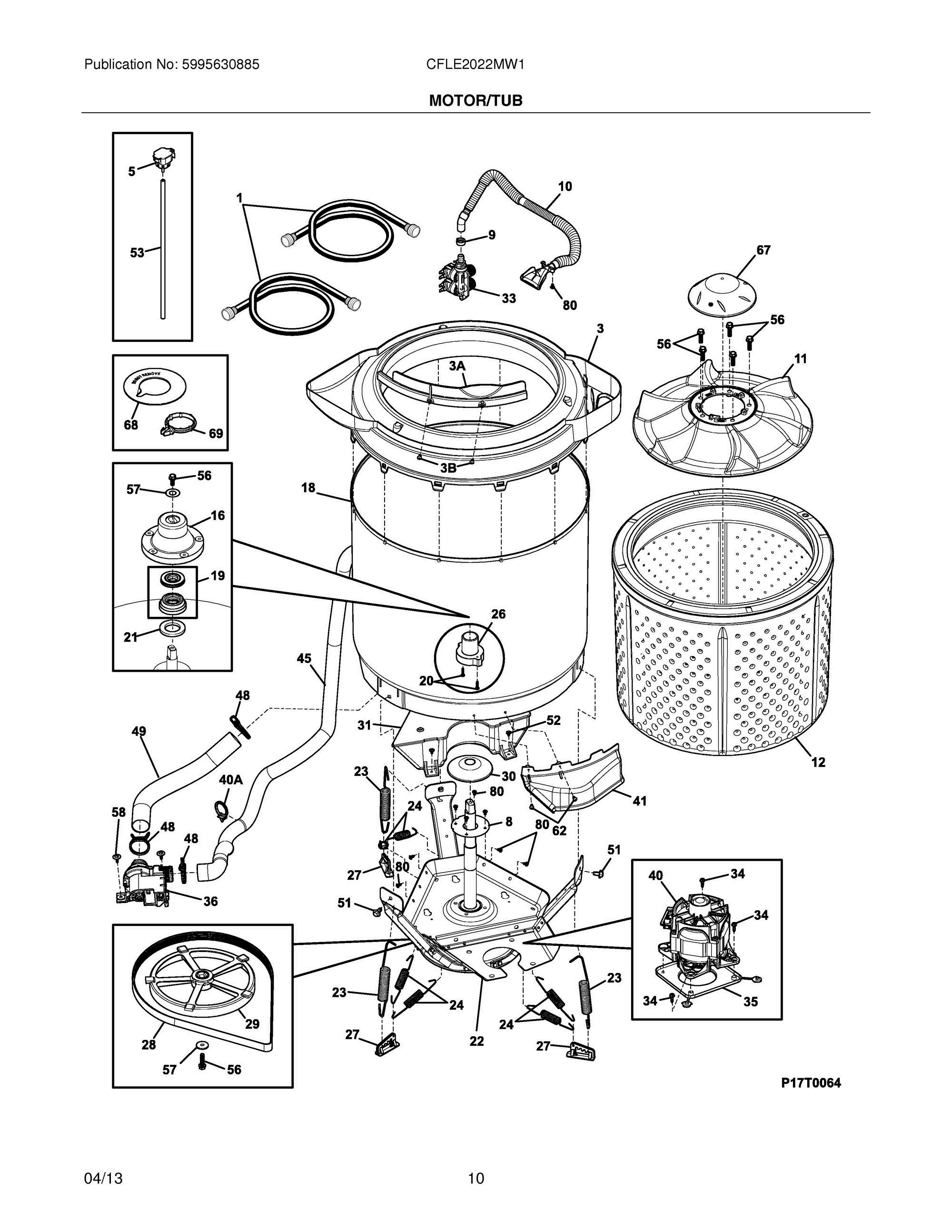 11 - MOTOR/TUB Diagram and Parts List for CFLE2022MW1  Frigidaire Washer Dryer Combo