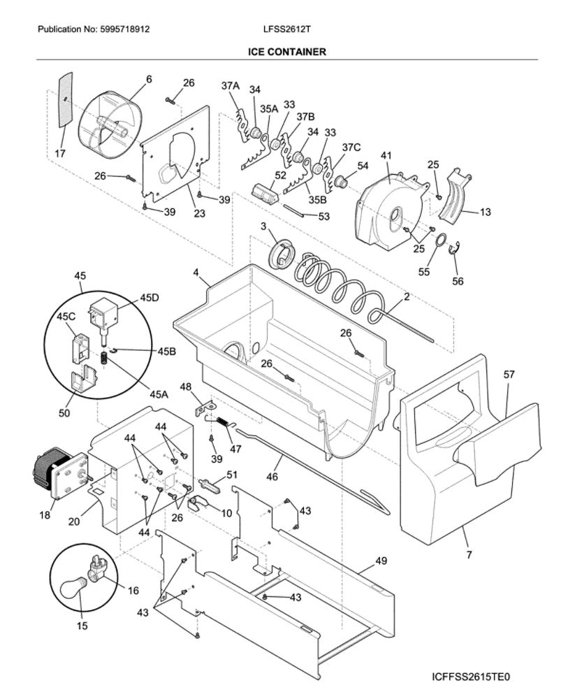 Container Diagram and Parts List for LFSS2612TF3  Frigidaire Refrigerator