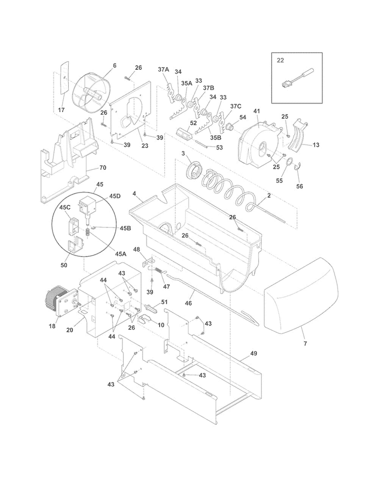 Ice Container Diagram and Parts List for FGHS2655PF0  Frigidaire Refrigerator