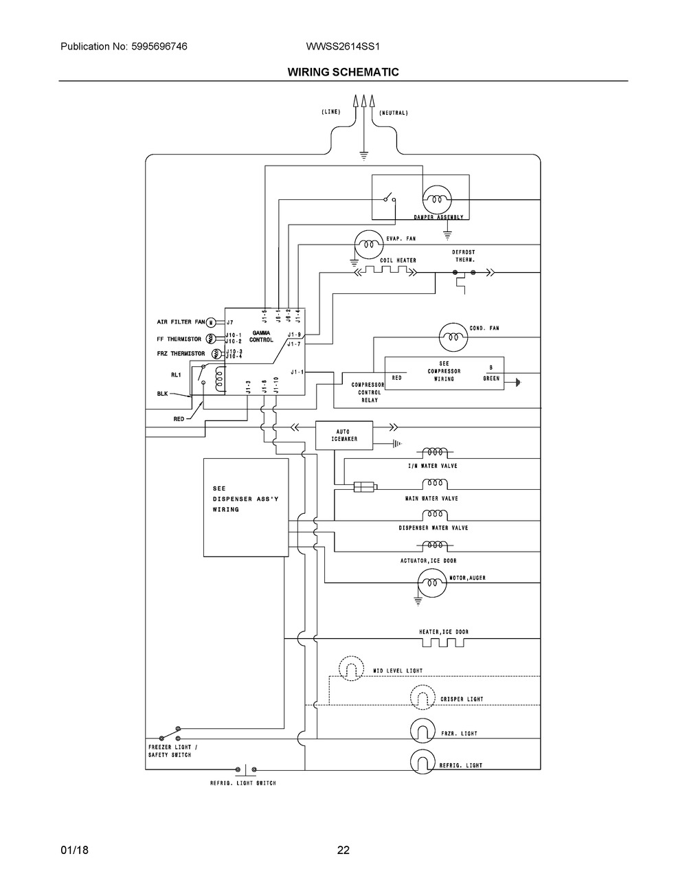 Wiring Schematic Diagram and Parts List for WWSS2614SS1  Frigidaire Refrigerator