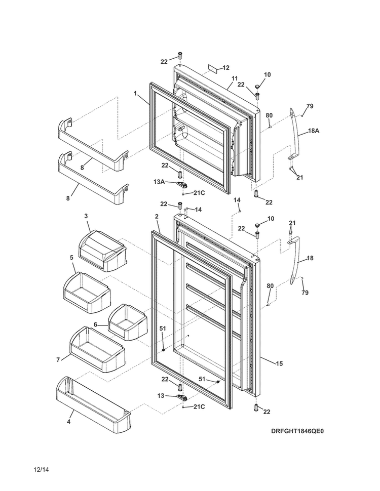 Doors Diagram and Parts List for LGHT2046QF0  Frigidaire Refrigerator