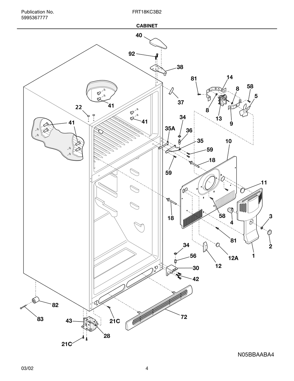 Cabinet Diagram and Parts List for FRT18KC3B2  Frigidaire Refrigerator