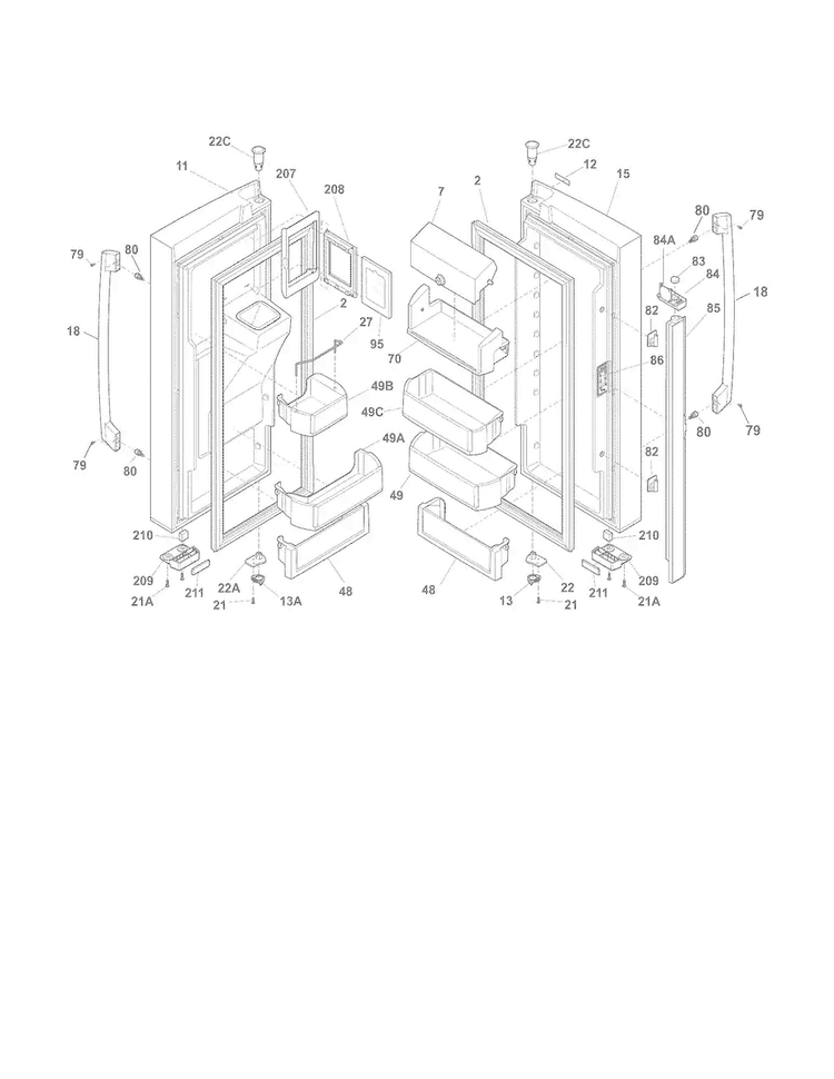 Fresh Food Doors Diagram and Parts List for E23BC78IPSG  Electrolux Refrigerator