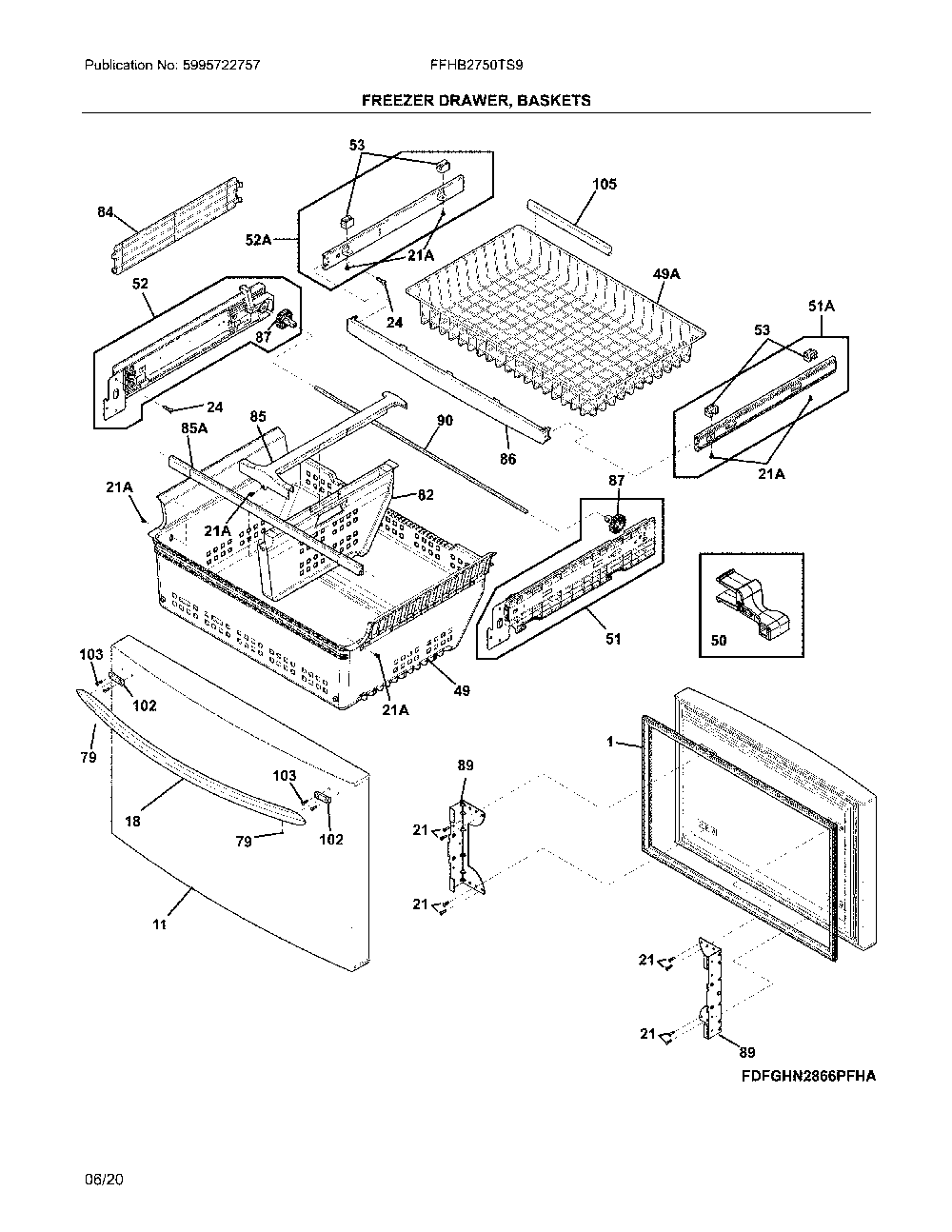 Freezer door Diagram and Parts List for FFHB2750TS9  Frigidaire Refrigerator