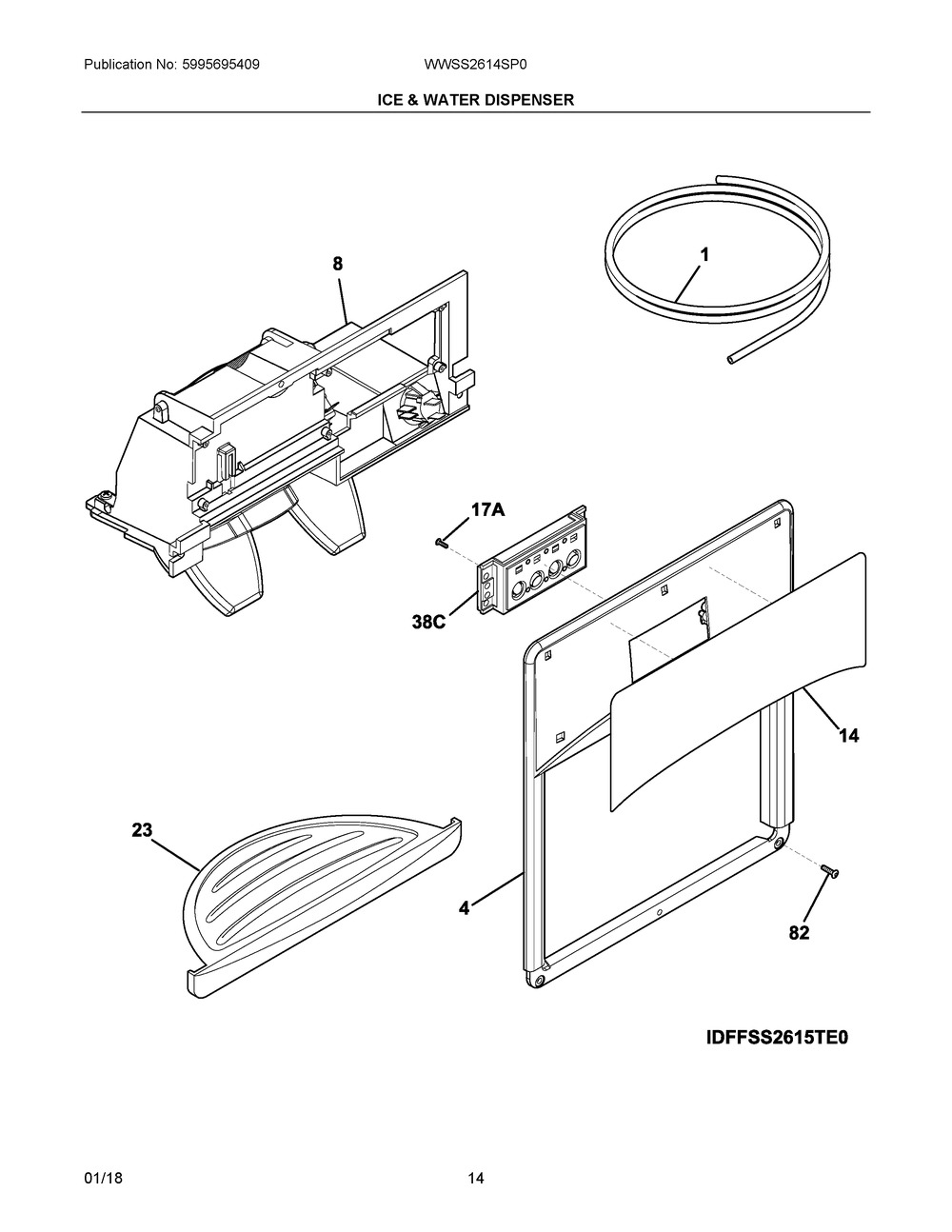 Ice & Water Dispenser Diagram and Parts List for WWSS2614SP0  Frigidaire Refrigerator