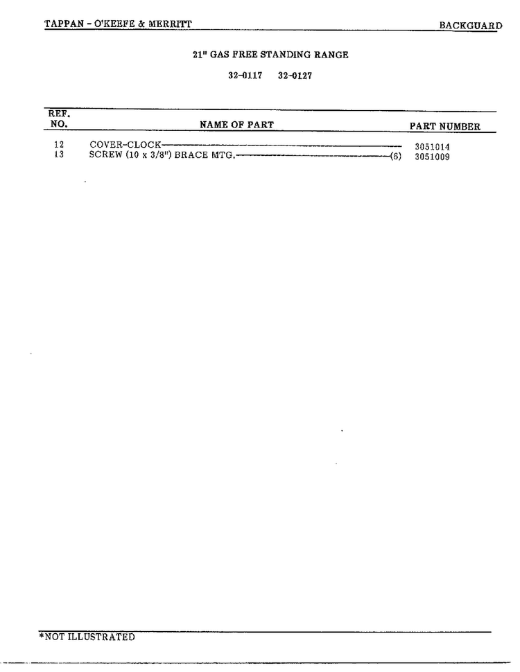 Backguard Page 3 Diagram and Parts List for 32-0127  Frigidaire Range