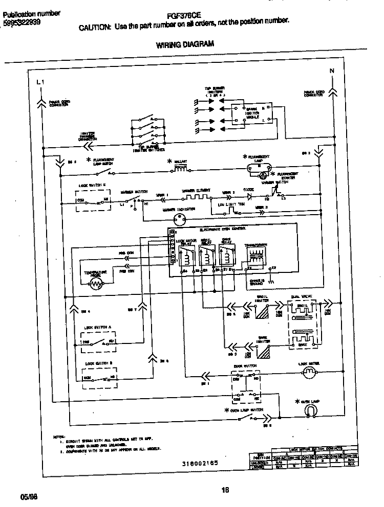 WIRING DIAGRAM Diagram and Parts List for FGF376CETM  Frigidaire Range