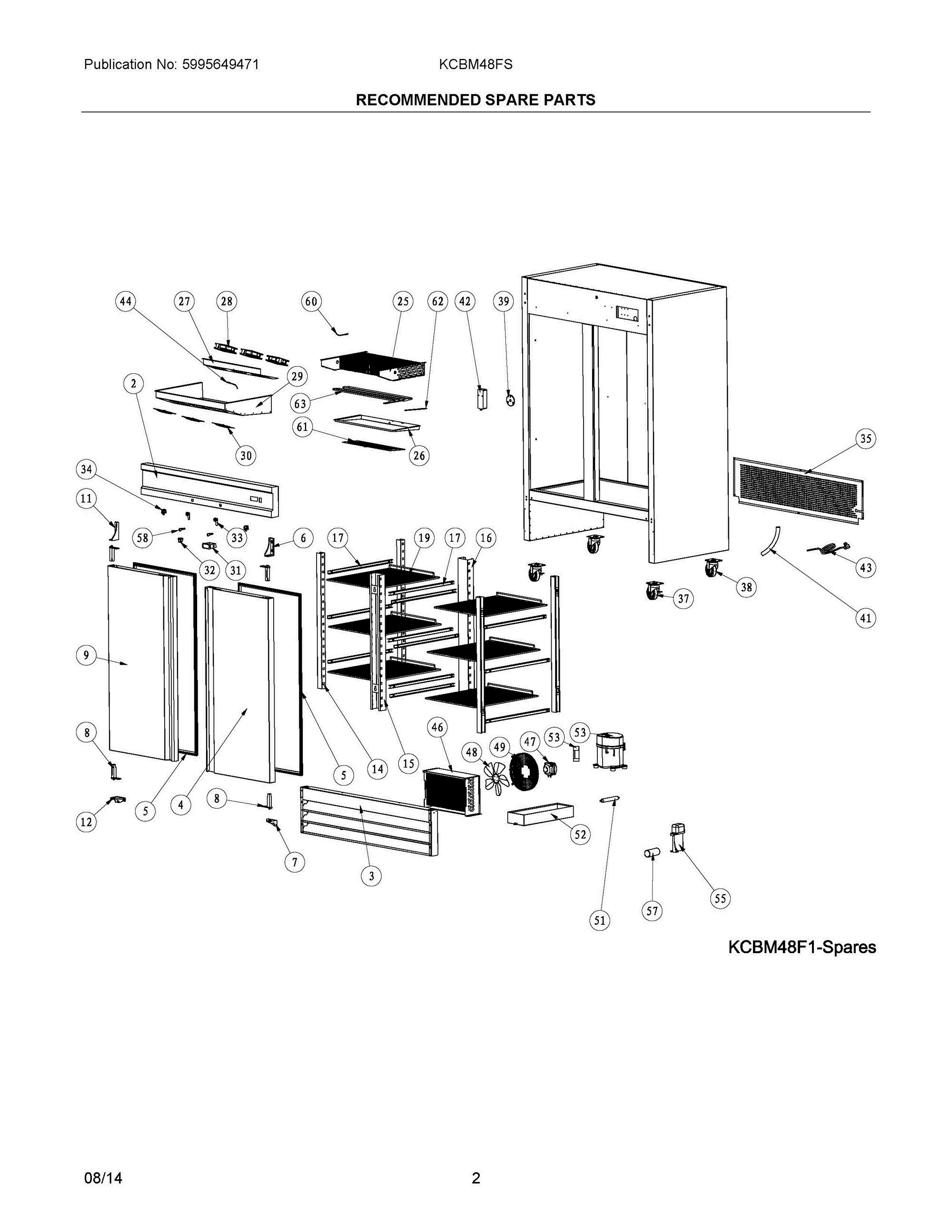 02 - RECOMMENDED SPARE PARTS Diagram and Parts List for KCBM48FS  Frigidaire Freezer