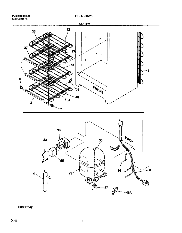 SYSTEM Diagram and Parts List for FFU17C4CW0  Frigidaire Freezer