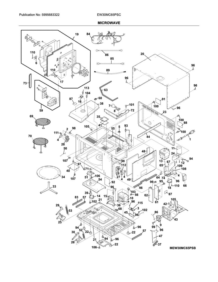 Microwave Diagram and Parts List for EW30MC65PSC  Electrolux Microwave Oven Combo