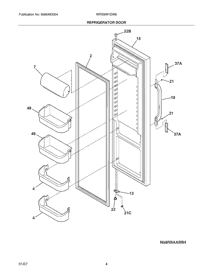 REFRIGERATOR DOOR Diagram and Parts List for WRS6W1EW9  Westinghouse Refrigerator