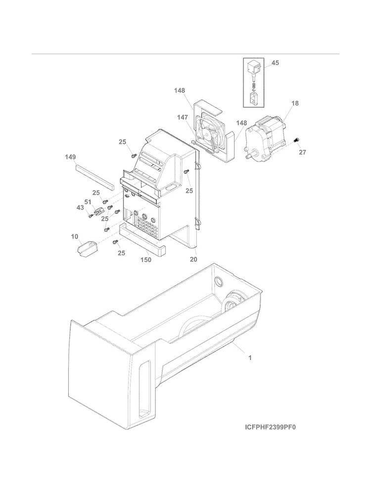 Ice Container Diagram and Parts List for 25370443210  Kenmore Refrigerator