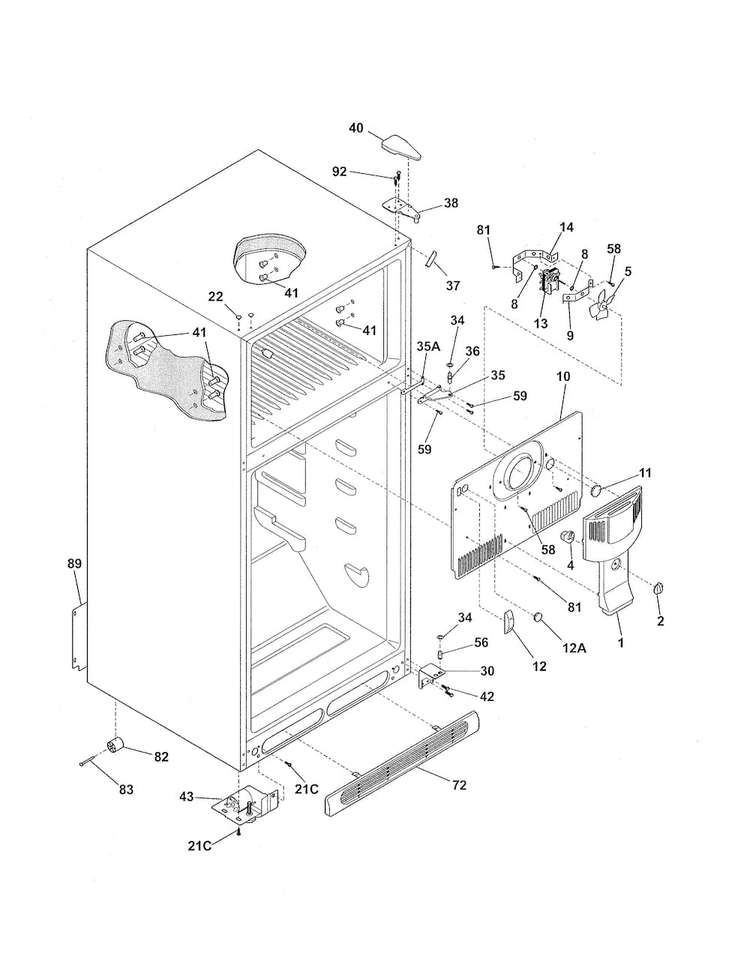 Cabinet Diagram and Parts List for 25361554016  Kenmore Refrigerator