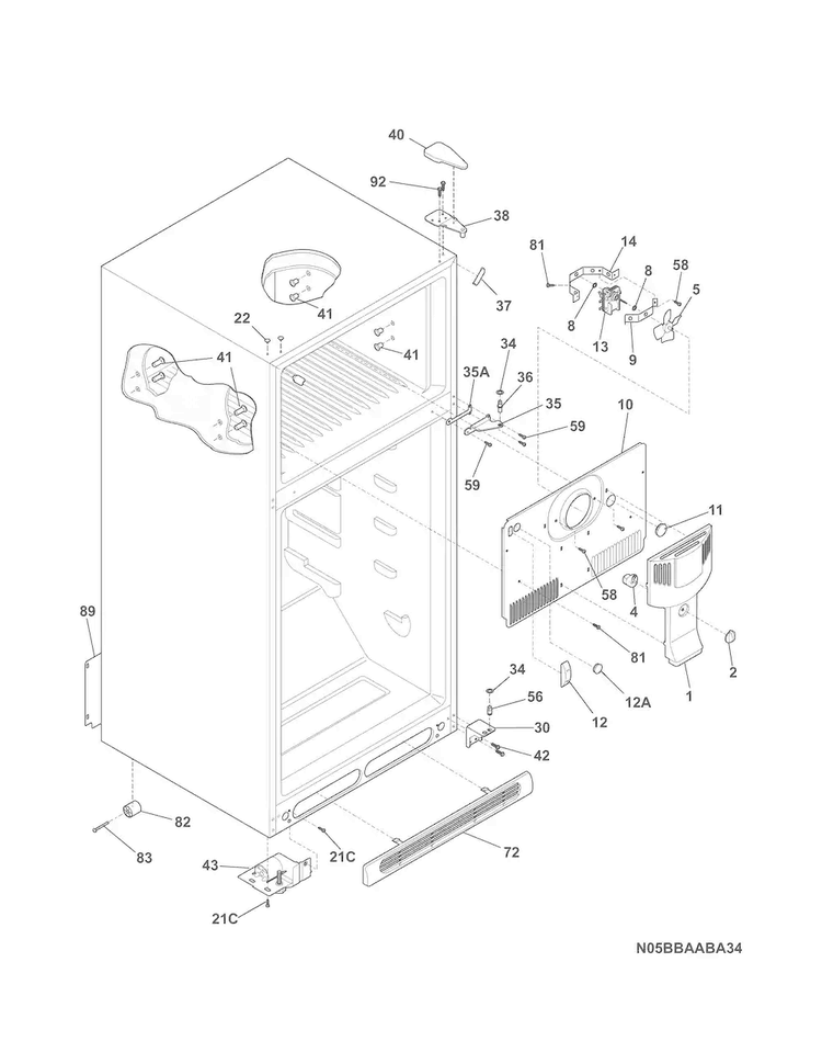 Cabinet Diagram and Parts List for 25360419413  Kenmore Refrigerator