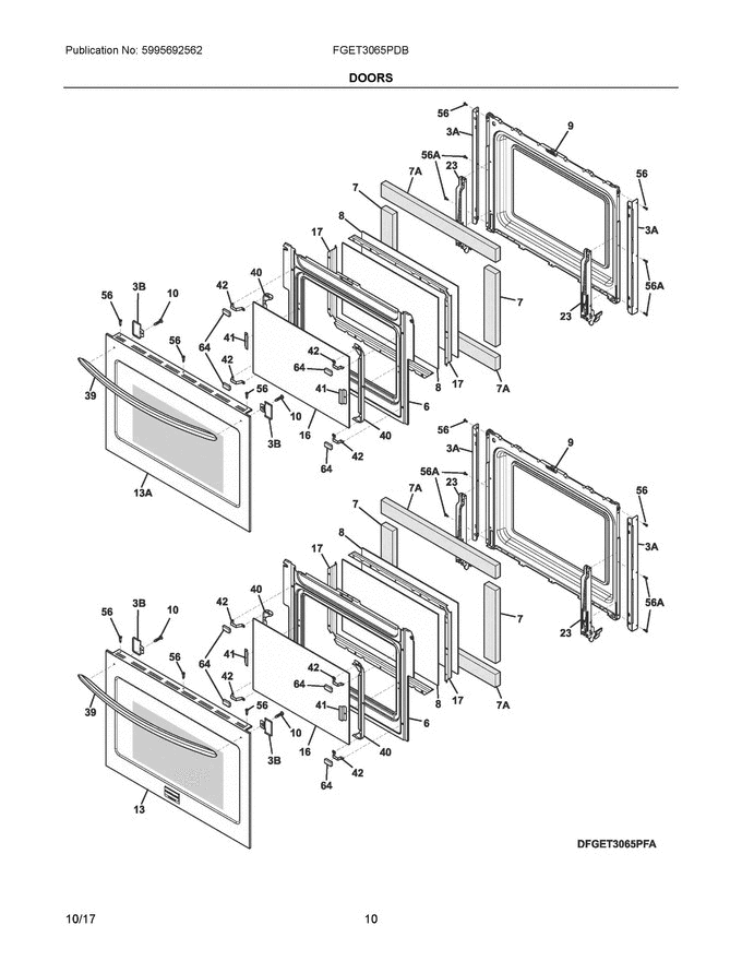 05 - Doors Diagram and Parts List for FGET3065PDB  Frigidaire Wall Oven