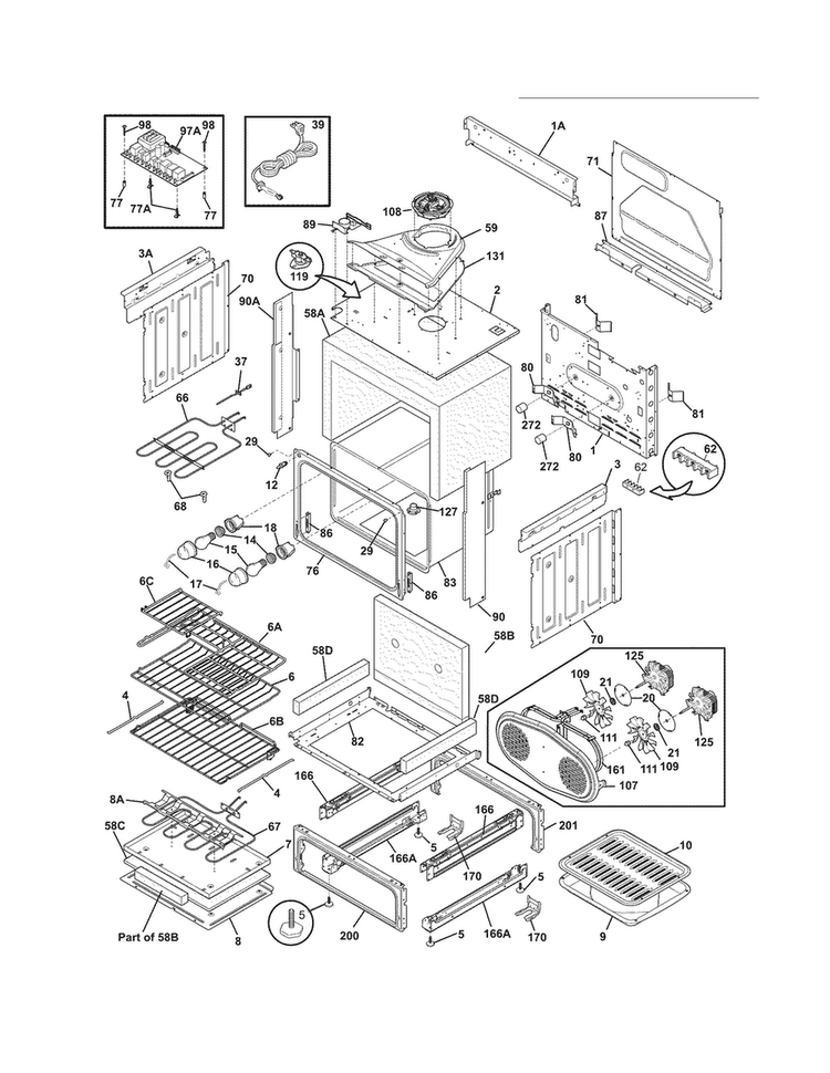 Body Diagram and Parts List for CPES3085KF5  Frigidaire Range