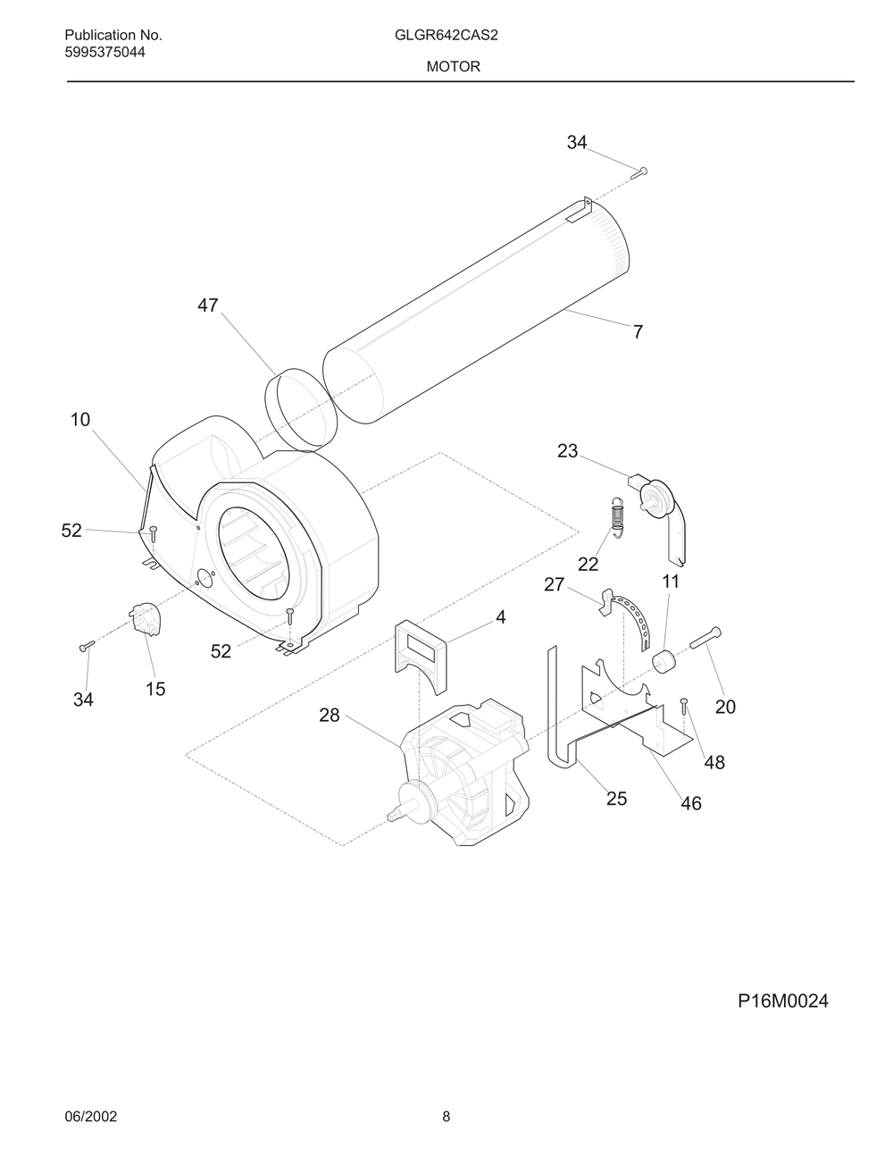 Motor Diagram and Parts List for GLGR642CAS2  Frigidaire Dryer