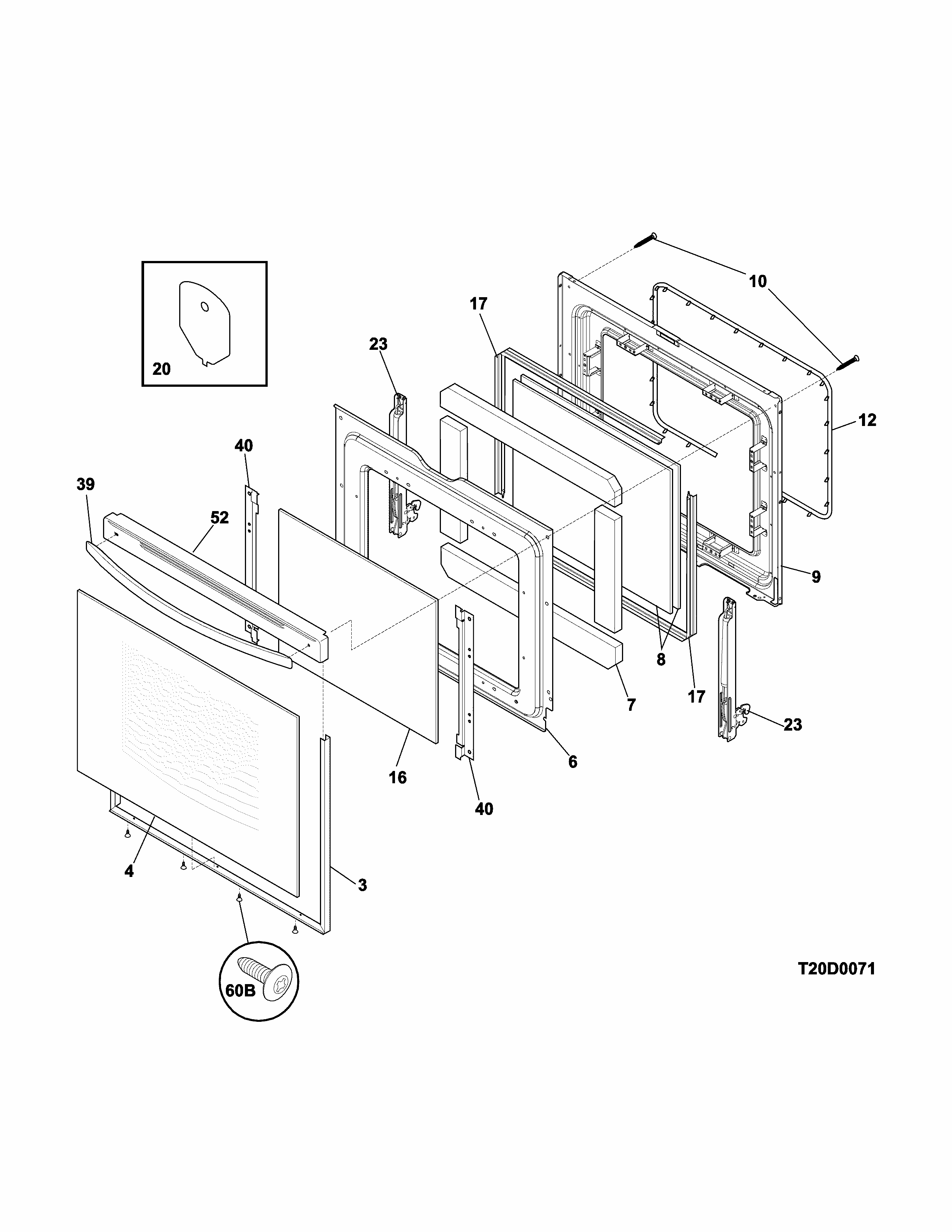 Door Diagram and Parts List for 79094242311  Kenmore Range