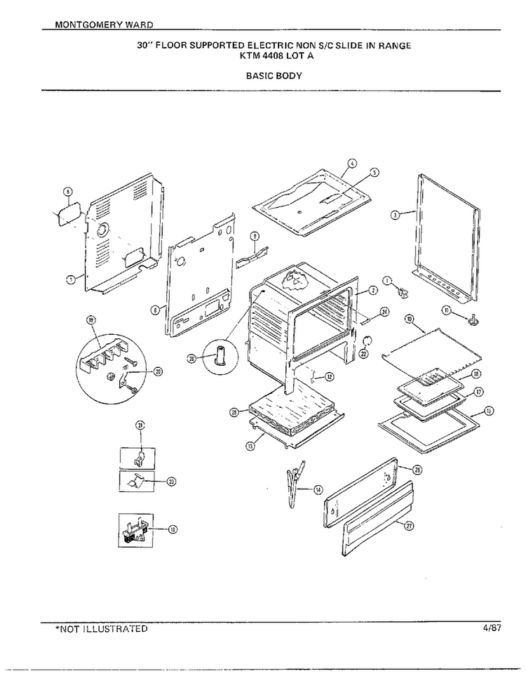 30" Floor/basic Body Diagram and Parts List for 4408C  Frigidaire Range