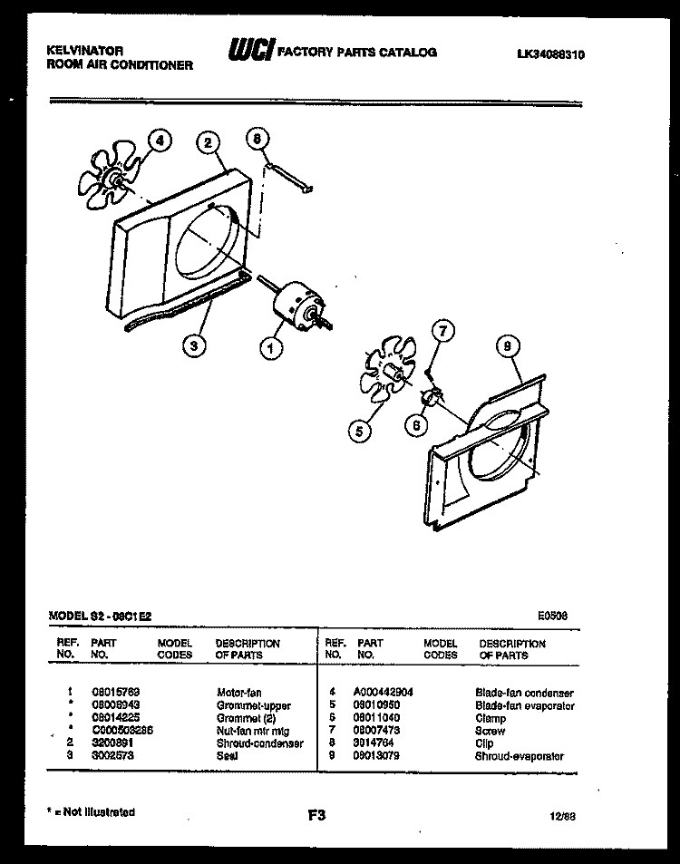 AIR HANDLING PARTS Diagram and Parts List for S208C1E2  Kelvinator Air Conditioner