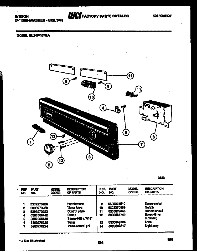 CONTROL PARTS Diagram and Parts List for SU24P4KYGA  Gibson Dishwasher