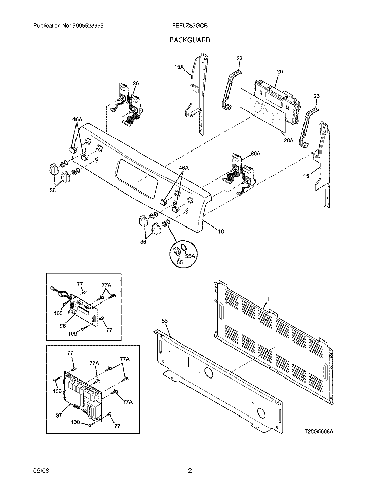 BACKGUARD Diagram and Parts List for FEFLZ87GCB  Frigidaire Range