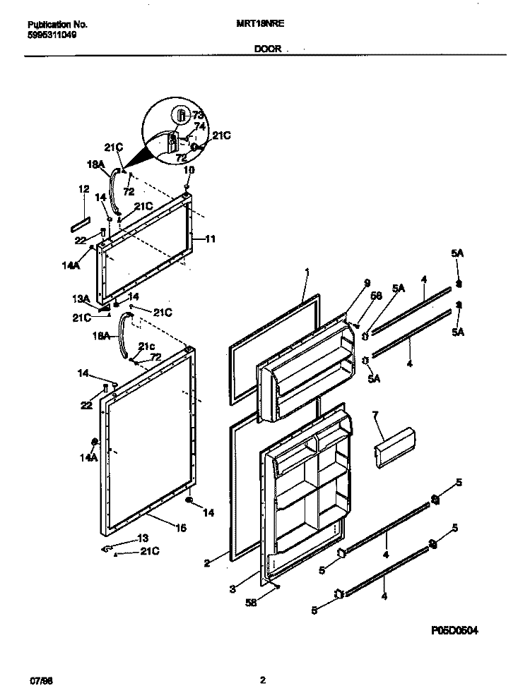 DOOR Diagram and Parts List for MRT18NREW3  Frigidaire Refrigerator