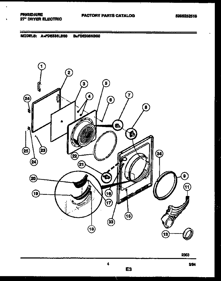 DOOR PARTS Diagram and Parts List for FDE336LBS0  Frigidaire Dryer