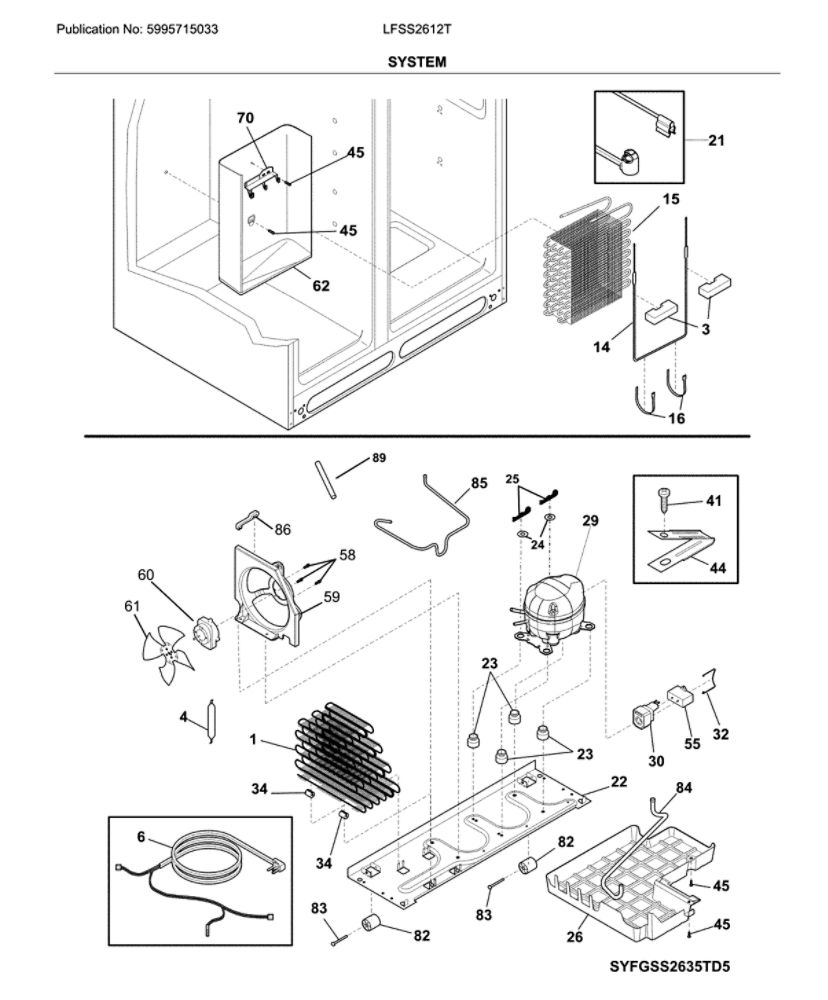 System Diagram and Parts List for LFSS2612TE1  Frigidaire Refrigerator