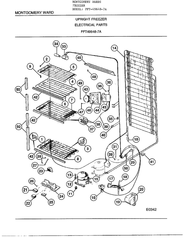 Upright Freezer/electrical Parts Diagram and Parts List for 49648-7A  Frigidaire Freezer