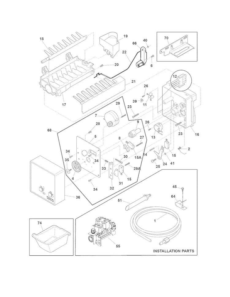 Freezer Ice Maker Diagram and Parts List for EI28BS65KS4  Electrolux Refrigerator