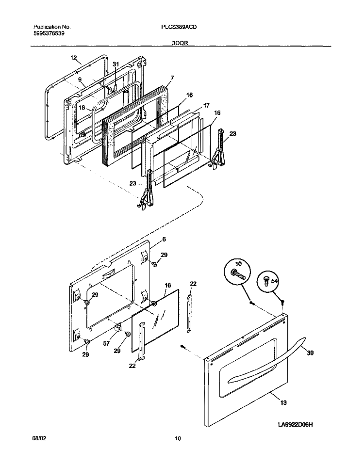DOOR Diagram and Parts List for PLCS389ACD  Frigidaire Range