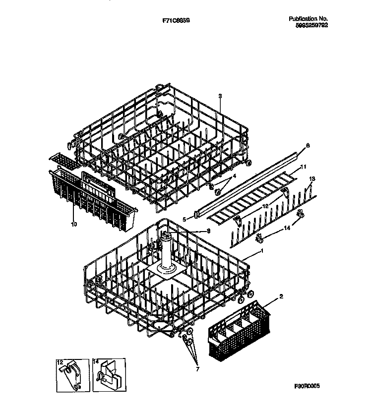 RACK DETAILS Diagram and Parts List for F71C885BB0  Frigidaire Dishwasher