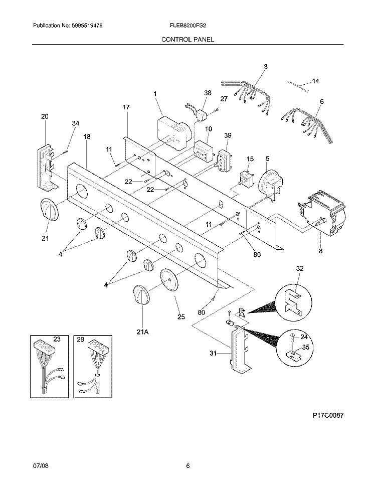 CONTROL PANEL Diagram and Parts List for FLEB8200FS2  Frigidaire Washer Dryer Combo
