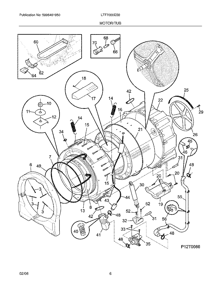 MOTOR / TUB Diagram and Parts List for LTF7000ES0  Frigidaire Washer