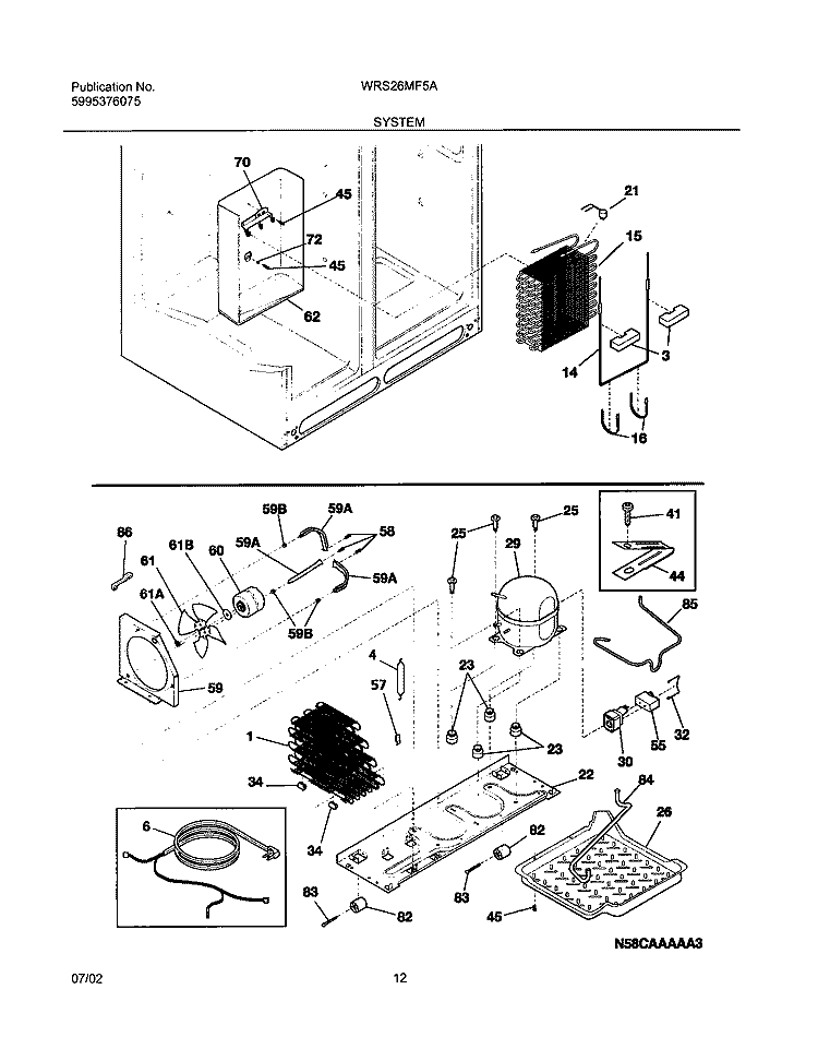 SYSTEM Diagram and Parts List for WRS26MF5AQ4  Westinghouse Refrigerator