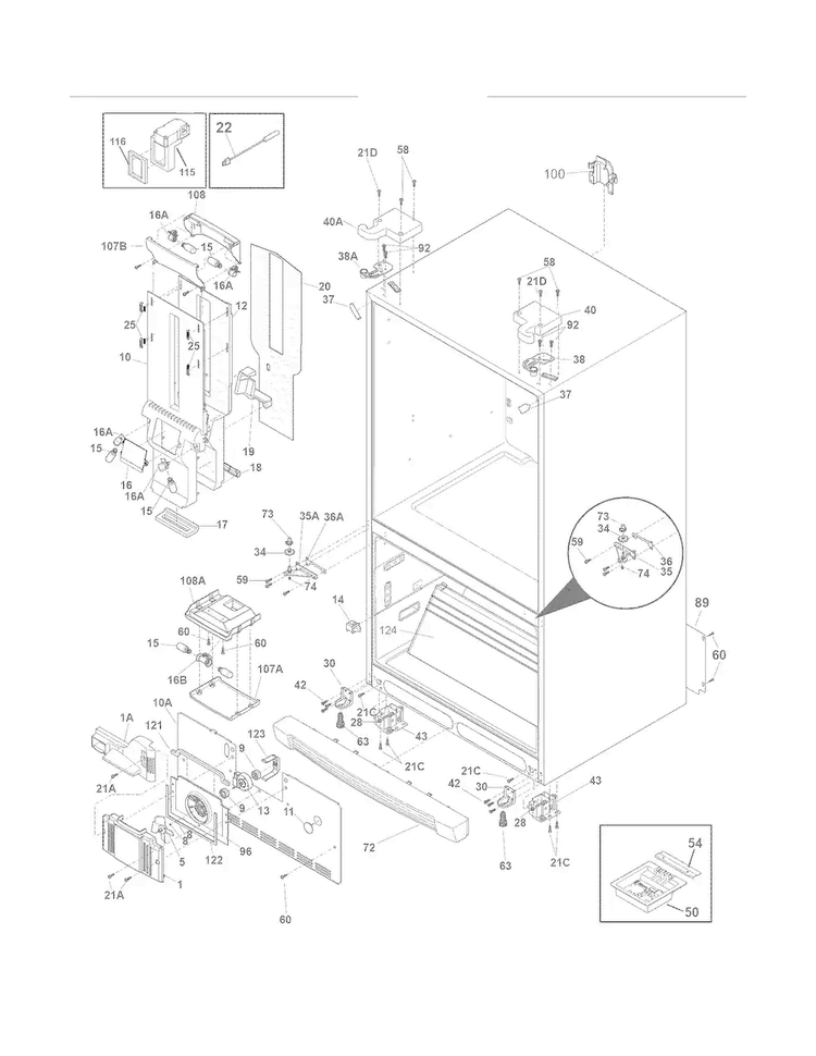 Cabinet Diagram and Parts List for EI23BC36IB6  Electrolux Refrigerator